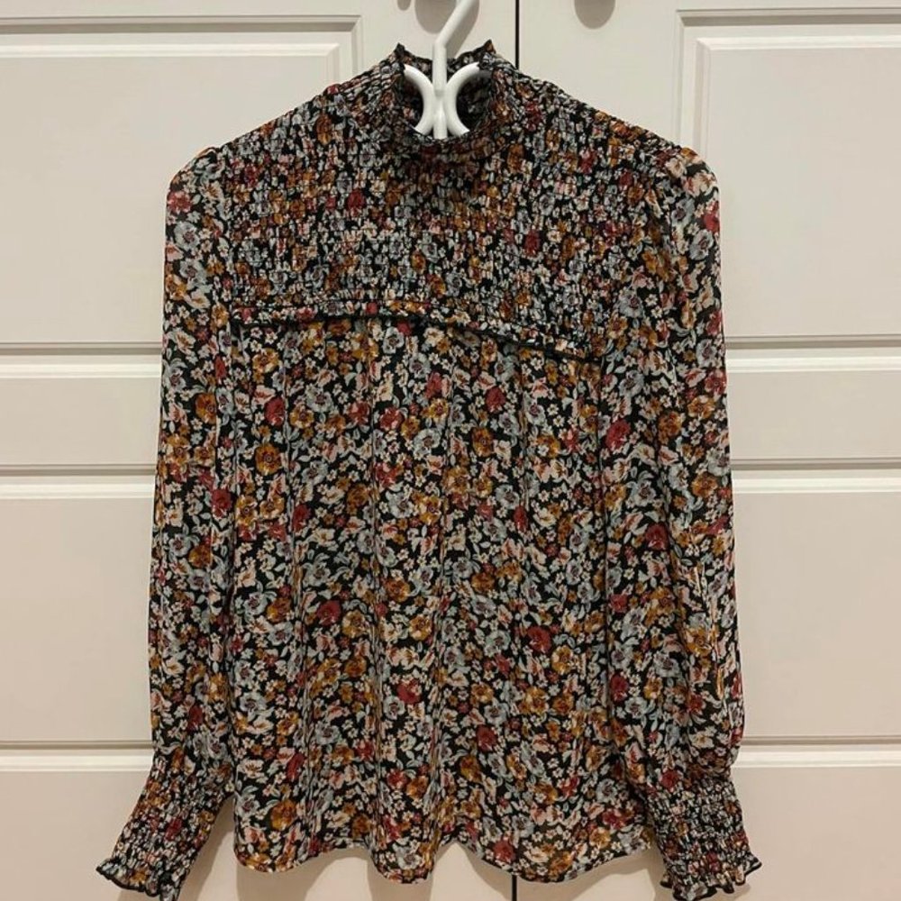 Dynamite Mock Neck Flower Blouse